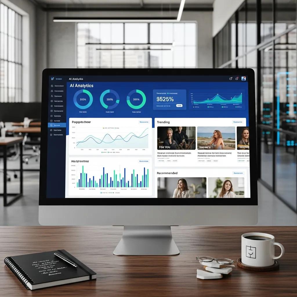 Computer screen showing AI analytics for content personalization in a modern office