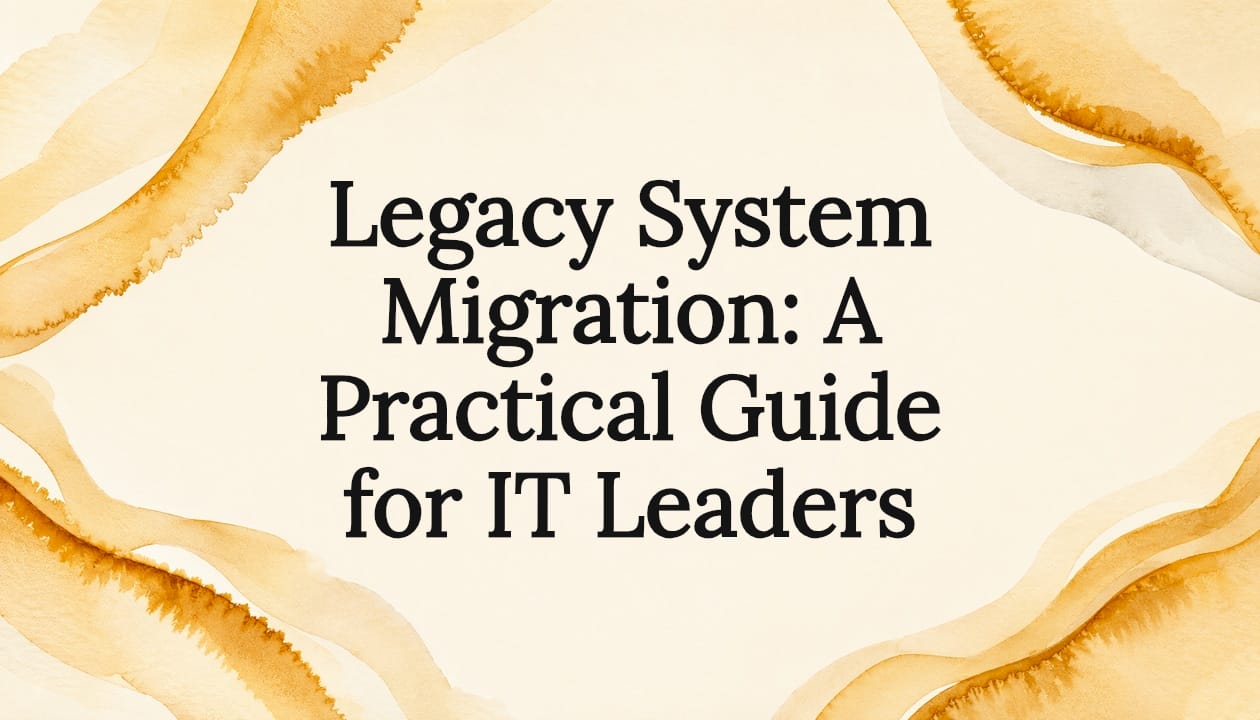 Decorative title card illustration for legacy system migration