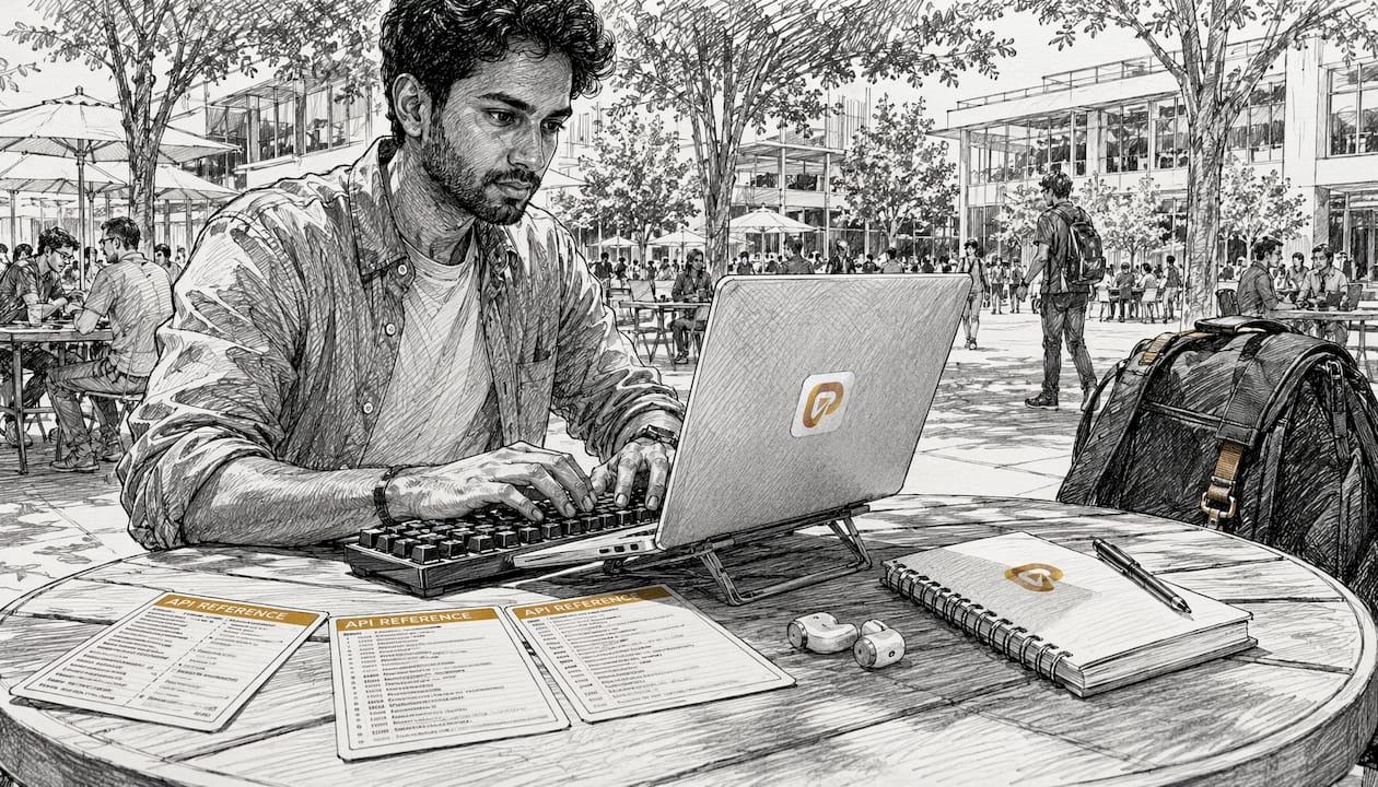 Engineer coding API adapters at desk