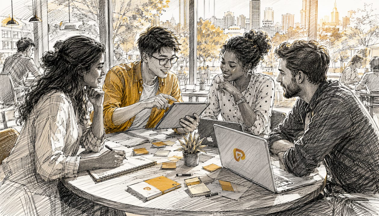 Team collaborating on source code management