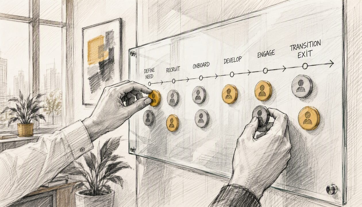 Hands managing role lifecycle tokens on timeline