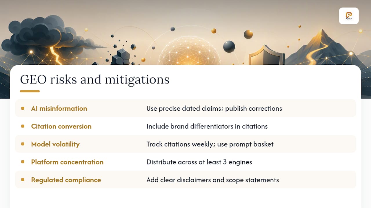 Risks and challenges of GEO you need to plan for — overview diagram