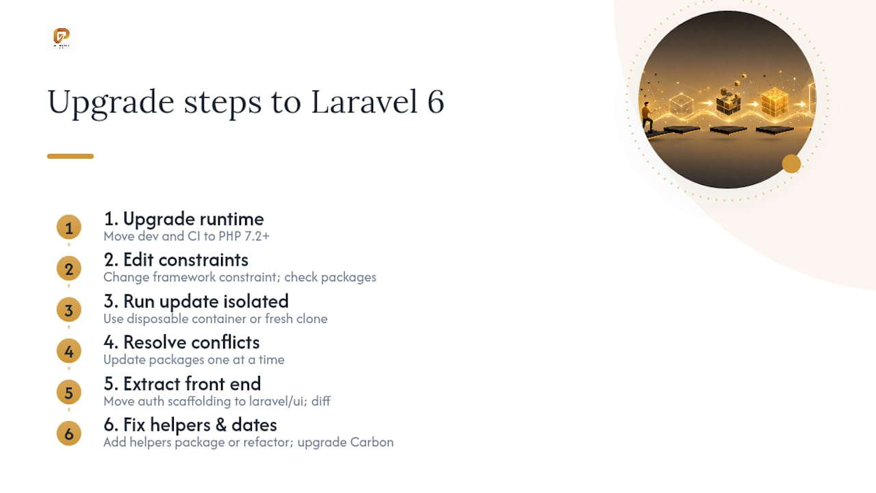 Step-by-step Laravel 6 upgrade process diagram